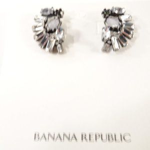NWT Banana Republic Silver Opal Baguette Crystal Fan Stud Earrings NWT 48